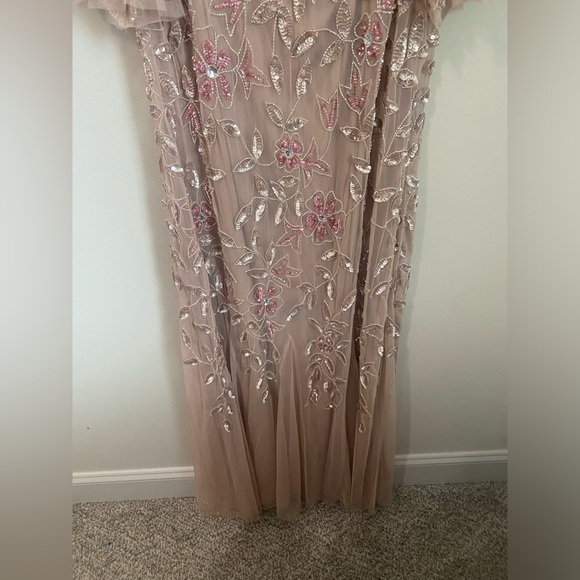 Adrianna Papell HAND BEADED SHORT SLEEVE FLORAL GODET GOWN IN BLUSH Size 18W - Picture 12 of 16